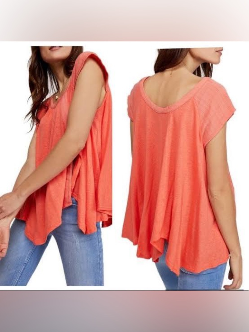 Free People Keep It Casual T-Shirt Oversized Coral-Orange Asymmetrical Boho S